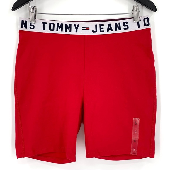 TH Tommy Jeans NWT Scarlet Cotton Logo Elastic Waist Bike Shorts, Large - Picture 5 of 15
